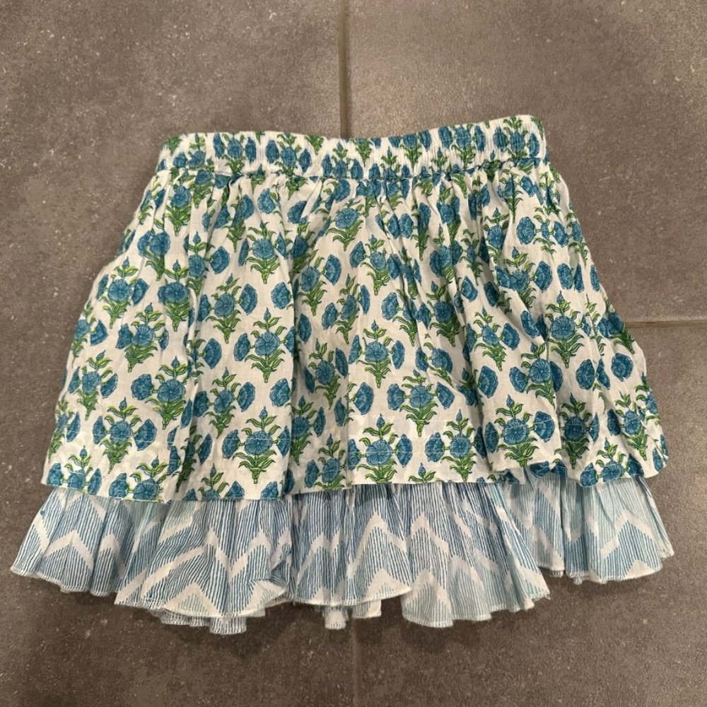 Girls Blue Floral Tier Skirt